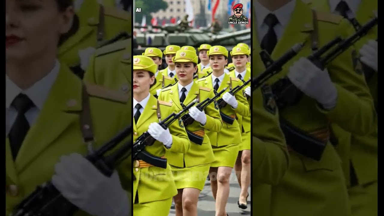 ⚡️ Military Neon: Female Troops Marching in Bright Yellow Uniforms! 