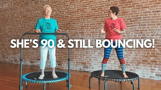 Beginner \u0026 Senior Rebounder Workout with Balance Bar | 10 Minute Mini Trampoline with Grandma Helen