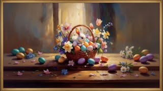 Easter bunny oil painting with gold frame. 2 🐇hours 4K - TV art Screensaver. screenshot 5