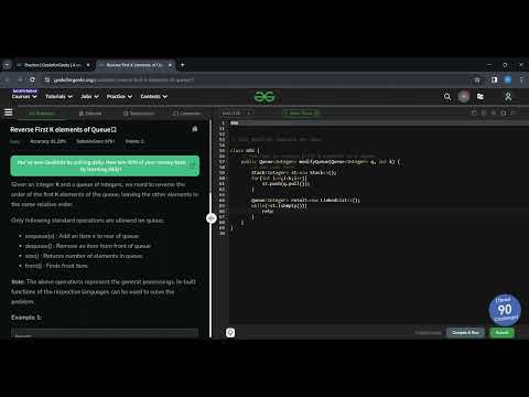 Reverse First K elements of Queue | 12-01-2024 | GFG | JAVA | POTD