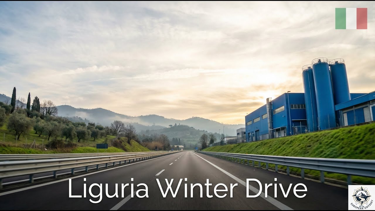 Liguria 4K | Capriata d'Orba to Genoa | Relaxing Winter Drive