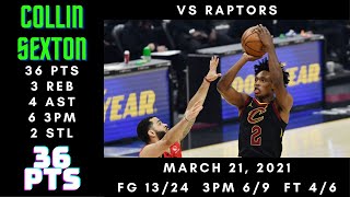 Collin Sexton 36 PTS, 3 REB, 4 AST, 6 3PM, 2 STL - Raptors vs Cavaliers - March 21, 2021