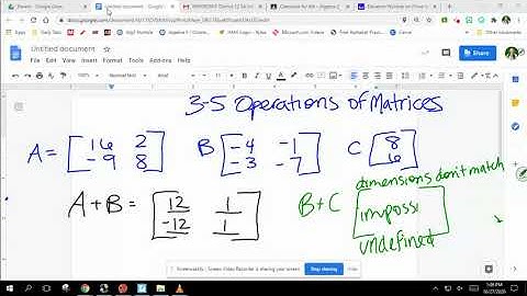 3-5 Operations with Matrices Video Notes