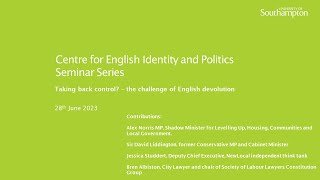 Taking Back Control Making English Devolution Work