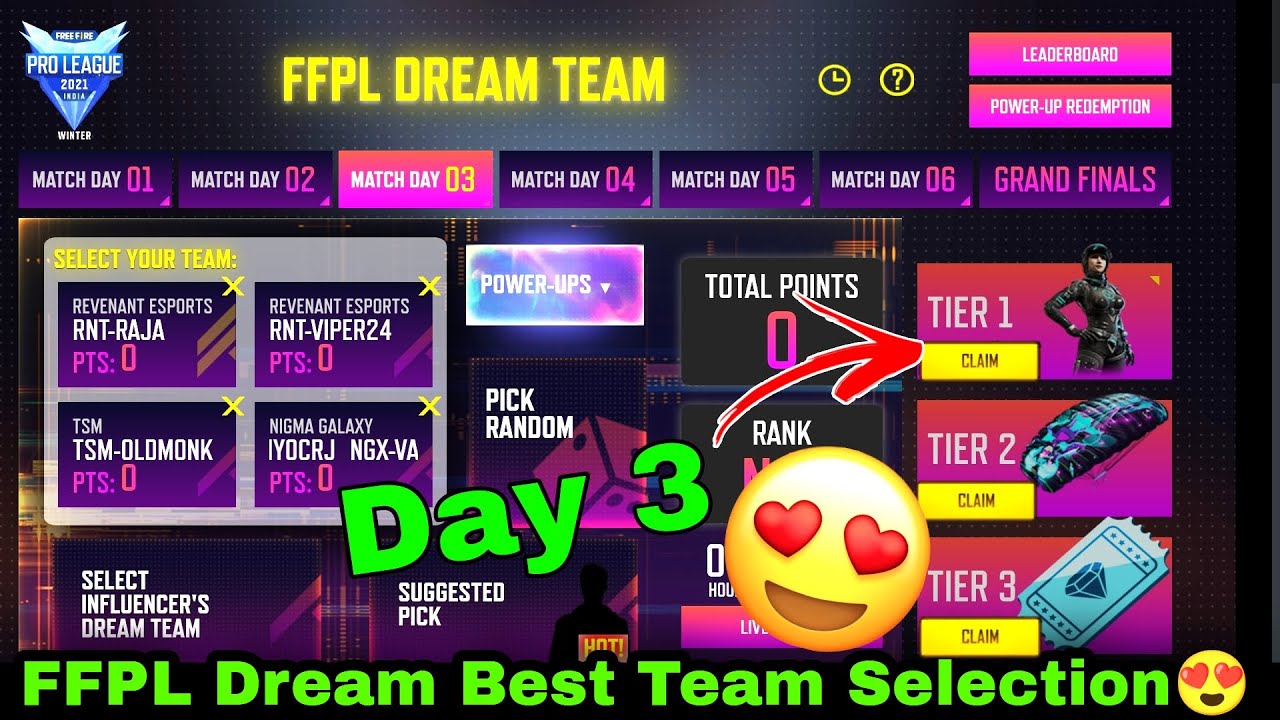 FFPL Dream Team Selection Day 3 | Garena Free Fire FFPL Day 3 Best Team | FFPL Dream Team Day 3