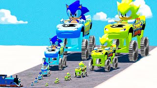 Big & Small Saw SonicQueen Monster Truck vs Big & Small Sonic Mania Queen vs ThomasTrainBeamNG.Drive screenshot 3