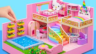 Celebrity Make Hello Kitty and Unicorn Dream House with Rainbow Stairs and Mini Pool ❤️ | DIY Miniature House Net Worth