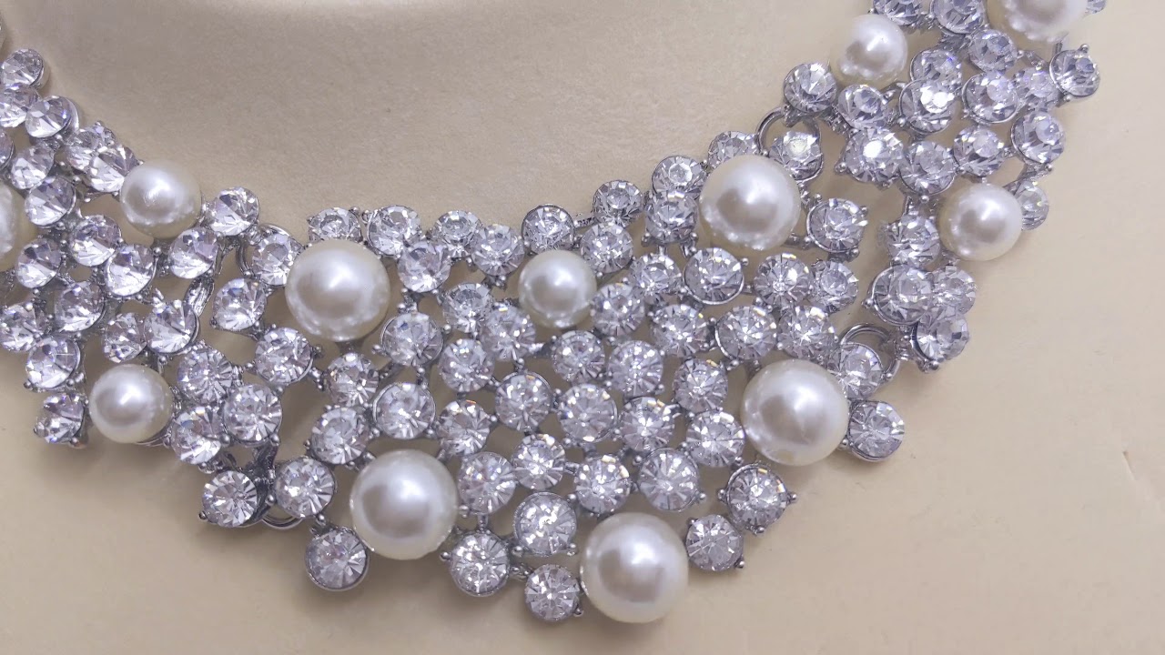 CLASSY ELEGANT SPARKLING BEAUTY RHINESTONES PEARLS BEAD GLAMOUR PRINCESS NECKLACE EARRINGS JEWELRY