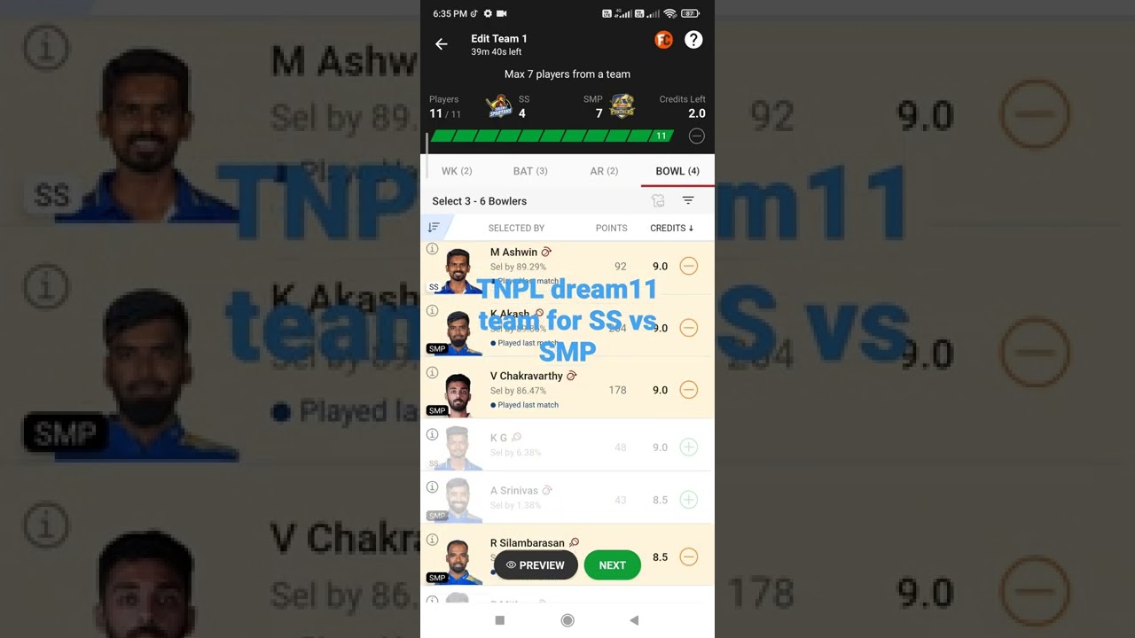 dream11 team for TNPL SS vs SMP
