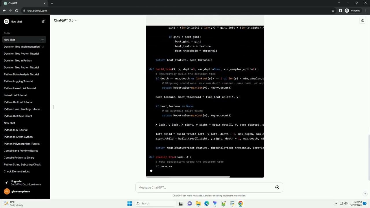 Decision tree implementation in python without sklearn youtube