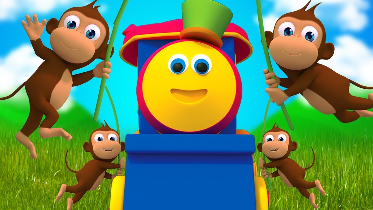Bob le train | Cinq petits singes | comptines | singe rime en français | Bob Five Little Monkeys