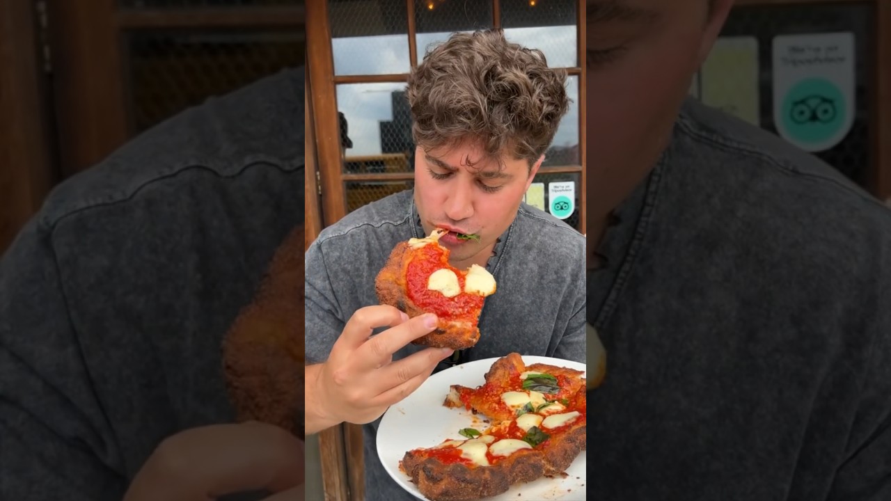 This authentic FRIED DOUGH PIZZA in NYC absolutely BLEW ME AWAY! 🍕🔥🤤 #DEVOURPOWER #NYC