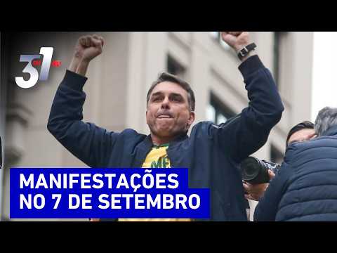 Flávio Bolsonaro lidera ato na Paulista contra Moraes e Lula