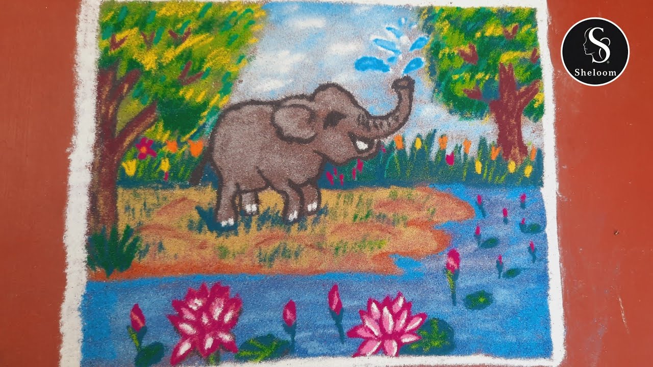 Easy Elephant kolam, #Sheloom Arts and Crafts, Nature Rangoli Margali special kolam,
