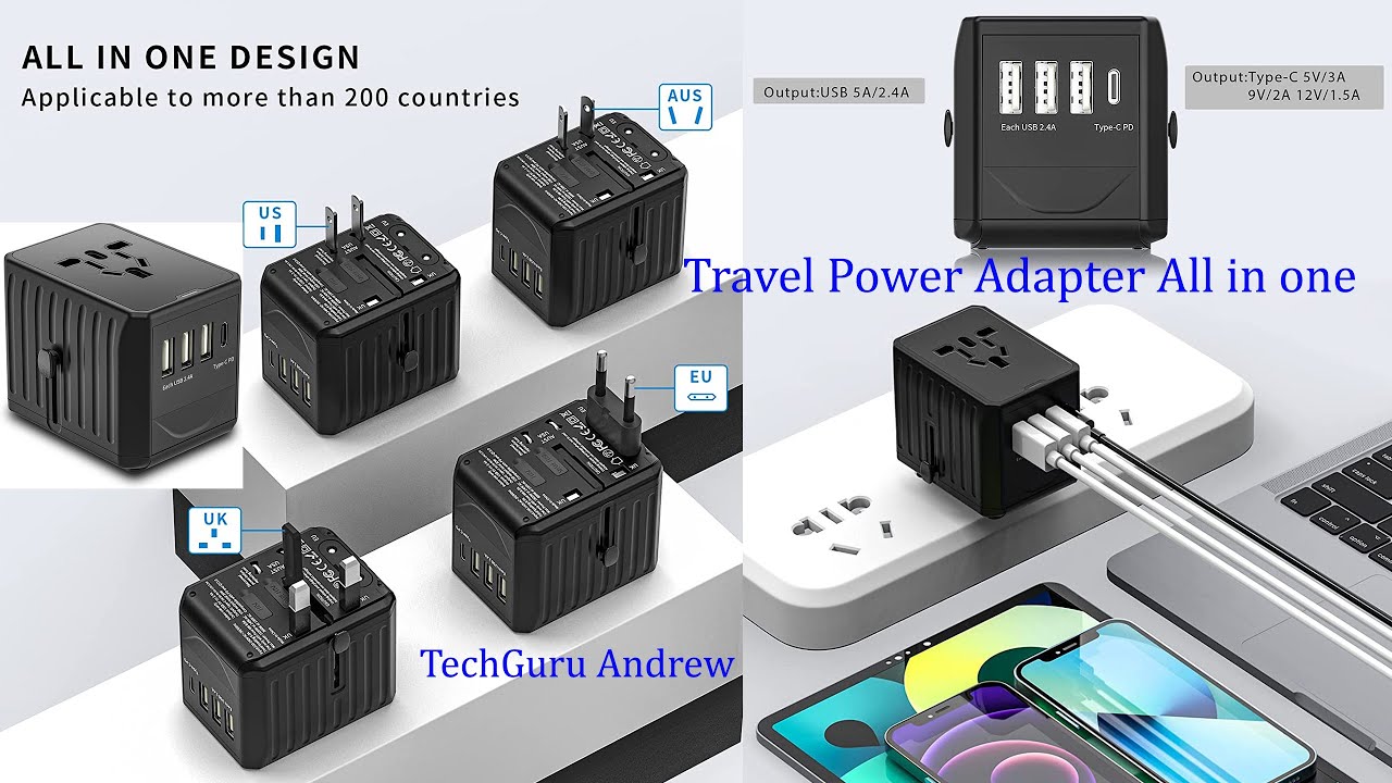 LENCENT Universal Travel Adapter, International Charger with 3 USB Ports  and Type-C PD Fast Charging Adaptor for iPhone, Samsung, Tablet, Gopro. for