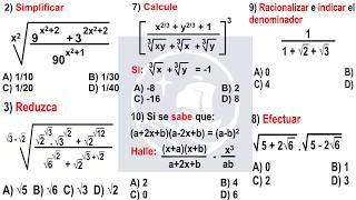 REPASO ADMISION PUCP ÁLGEBRA (LEYES DE EXPONENTES-PRODUCTOS NOTABLES-RACIONALIZACIÓN ) (SEMINARIO 1)