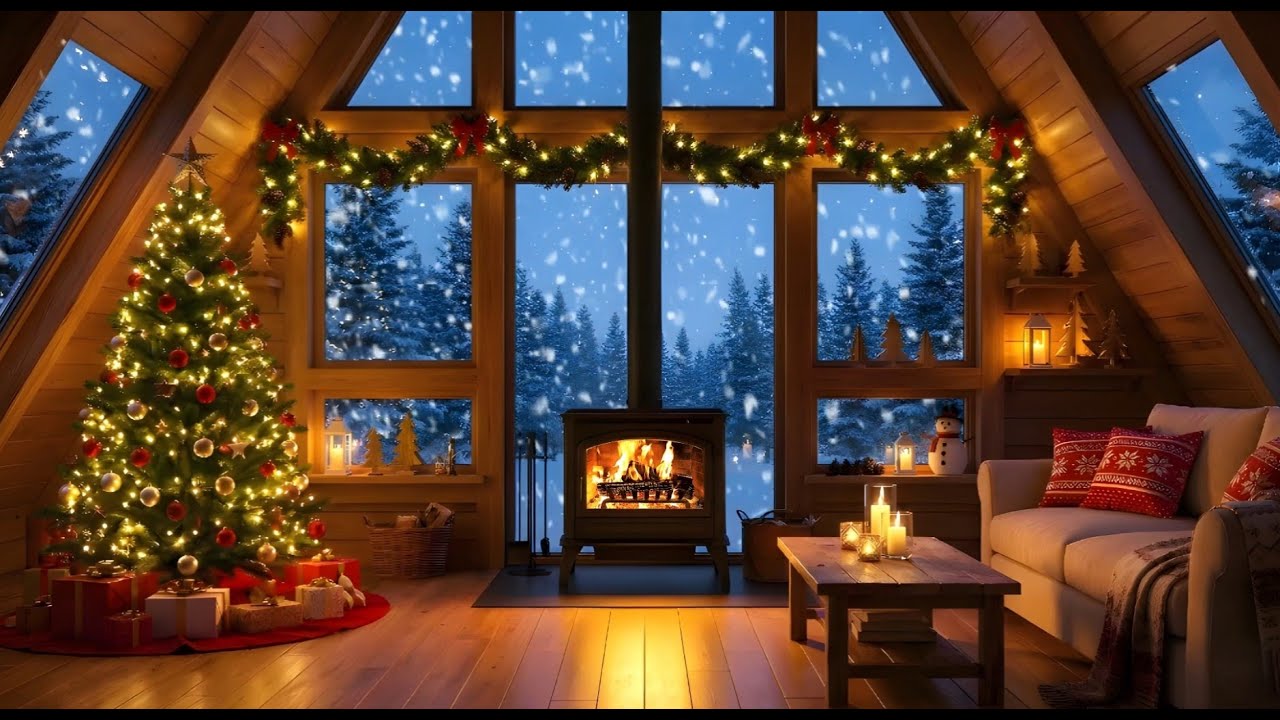 Soothing Piano Music & Fireplace Sounds in a Snow Fall Day ️ Cozy ...