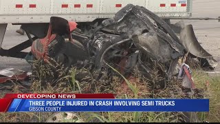 Three people injured in crash involving semi trucks in Gibson County