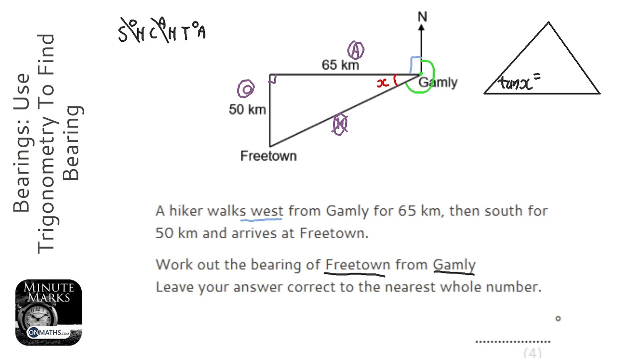 Bearings Use Trigonometry To Find Bearing Grade 5 Onmaths Gcse Maths Revision Youtube