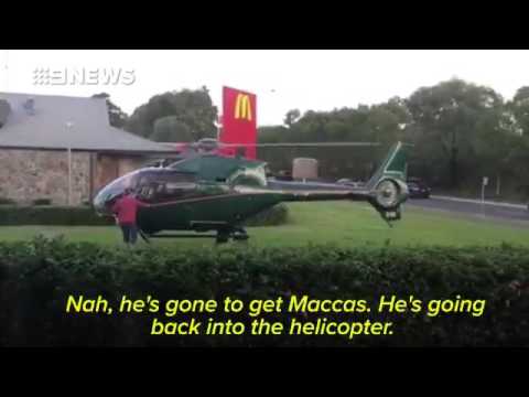 Homem é filmado pousando de helicóptero para comprar lanche em McDonald's na Austrália