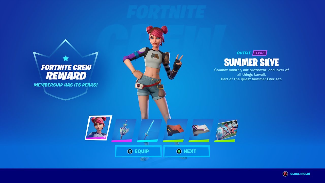*NEW* SUMMER SKYE SKIN SHOWCASE! FORTNITE CREW AUGUST 2021!