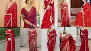 2025 Red सडय क Latest Collectionparty Wear Sareered Colour Sareesaree Design