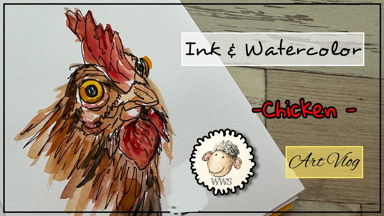 Chicken Shadow Ink INK & WATERCOLOR CHICKEN, ART VLOG #watercolor #inkandwash #doodle # ...
