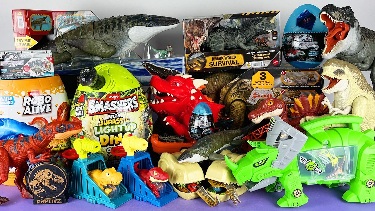Jurassic World Unboxing Review Asmr Colorful Dinosaur T-rex D-rex Mosasaurus Spino ZURU Robo Alive