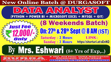 DATA ANALYST (8 Weekends Batch) Online Training @ DURGASOFT