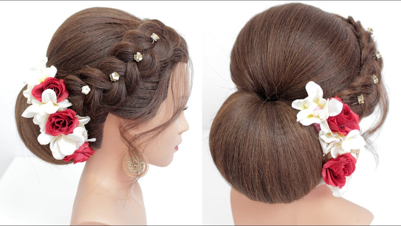 Braided low bun.Wedding Hairstyles For Long And Medium Hair. Elegant Bridal Updos.