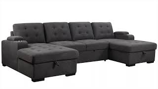 Urban Cali Lancaster U Shaped Sleeper Sectional Sofa Bed With Storage Chaises In Belfast Charcoal