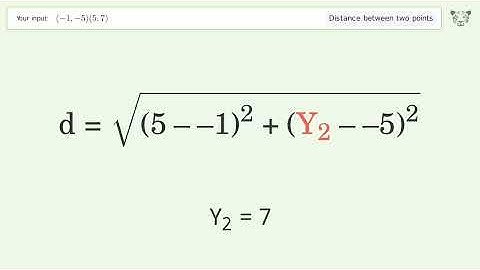 Find the distance between two points p1 (-1,-5) and p2 (5,7): Step-by-Step Video Solution