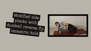 Modified side planks with dumbell reverse fly isometric hold.