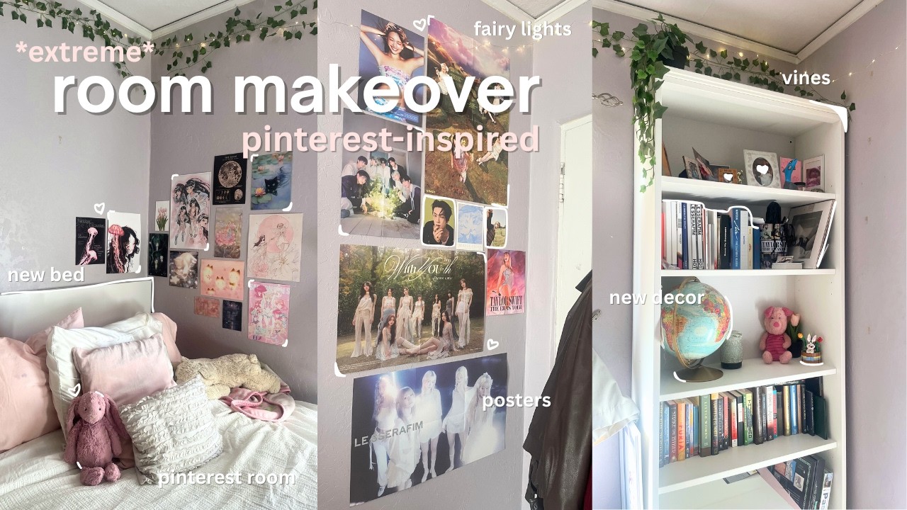 *extreme* room makeover⋆‧°𓏲ּ𝄢: new bed, kpop posters, pinterest-inspired decorating & organizing