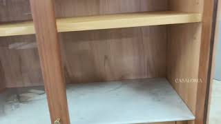 Linley Oak Wood Tall Display Cabinet Glass Door Bookcase with Drawers