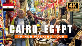 Cairo, Egypt Walking Tour - Khan el-Khalili Night Market | 4K HDR 60fps