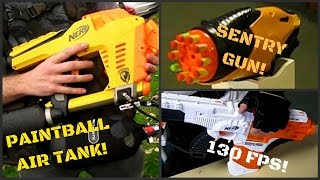 Nerf Magstrike Mod With Paintball Air Tank, Nerf Desolator Mod, Nerf Sentry Turret At Gun 11