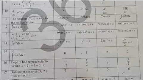 12th class Math Multan board (group 1) mcqs paper 2023
