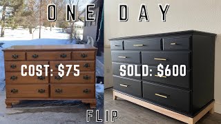 Flipping an ENTIRE DRESSER in ONE DAY l How to make a profit flipping furniture l FB Marketplace