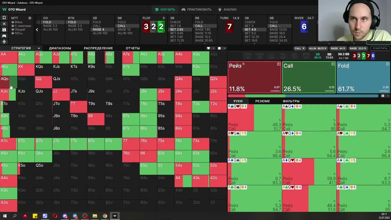 Про Poker , Разбор раздач в GTO Wizard.  КК на SB vs BB. Как играем на ривере в этом споте?