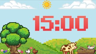 15 Minute Fun Pixel Farm Classroom Timer (No Music, Synth Bell Alarm at End)