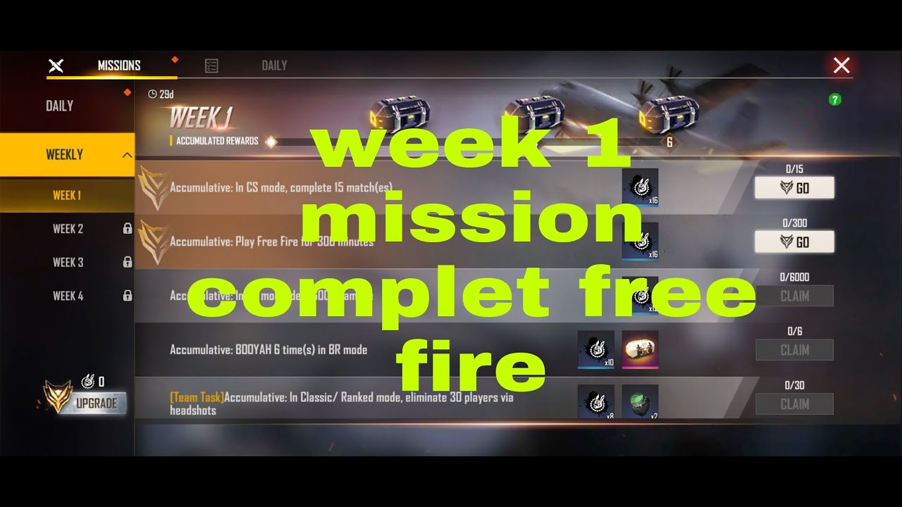Free Fire  all mission complete. Week1. Free fire rp mission. New Elite pass