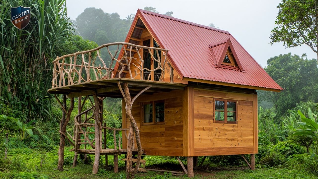 Step-By-Step Wooden House Build With Porch And Outdoor Balcony