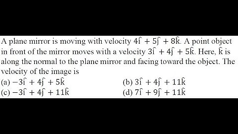 A plane mirror is moving with velocity 4i +5j +8k . A point object in front of the mirror