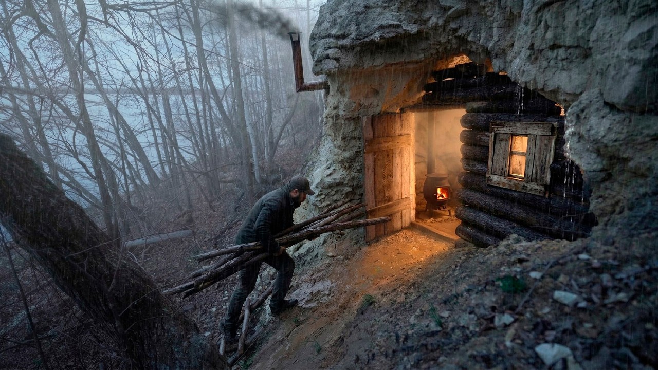 Building a Cozy Cave Cabin in 24 Hours | Alone in the Wilderness ASMR ...