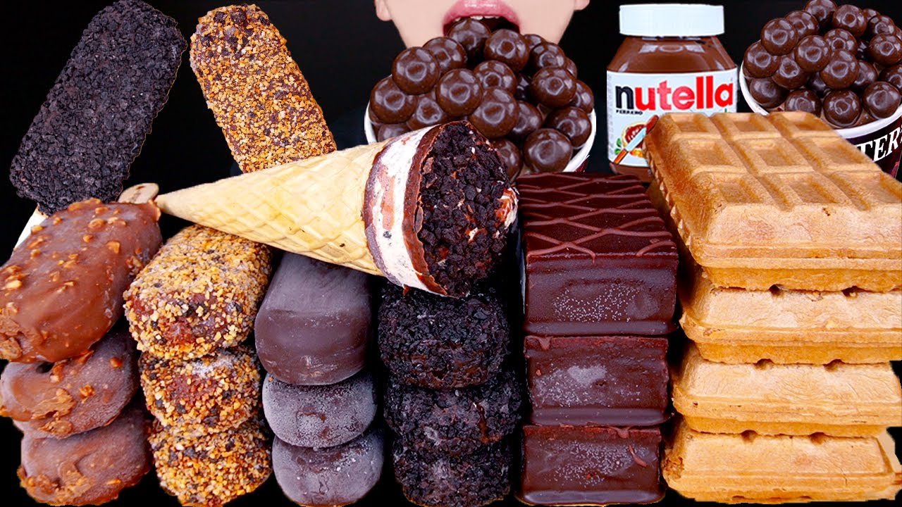 ASMR MALTESERS HERSHEY'S MAGNUM CHOCOLATE ICE CREAM NUTELLA DESSERT MUKBANG먹방チョコレート 咀嚼音EATING SOUNDS