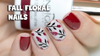 Burgundy Floral Nail Art for Fall | Indigo Nails