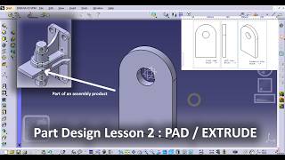 CATIA V5 Basic Lesson Pad or Extrude 3D Part Design (Drawing Sketch, Constraint, and Tangency)