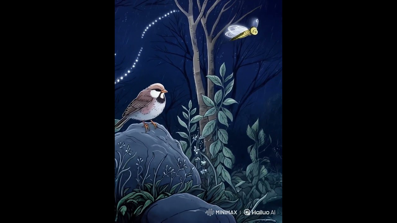A Mother Sparrow Lost in the Rain… Until a Firefly Appeared 💧🕯️ 