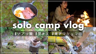SUB)ソロキャンプ旅Vlog⛺️ジブリ飯｜焚き火｜焼きマシュマロ｜女ひとりキャンプ場の夜🌙